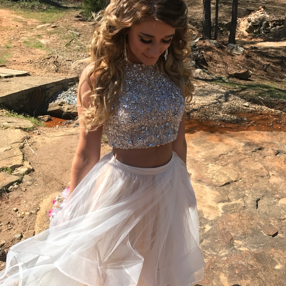 Elegant Silver and Cream Women's Dress